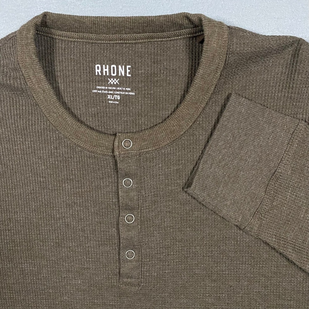 Rhone Mens Brown Waffle Knit Long Sleeve Henley Shirt XL